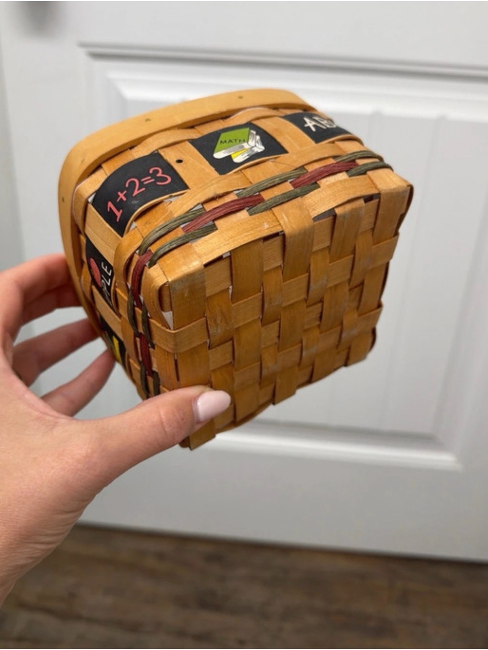 Handwoven Natural Wood teacher school Basket - Tan 5x4